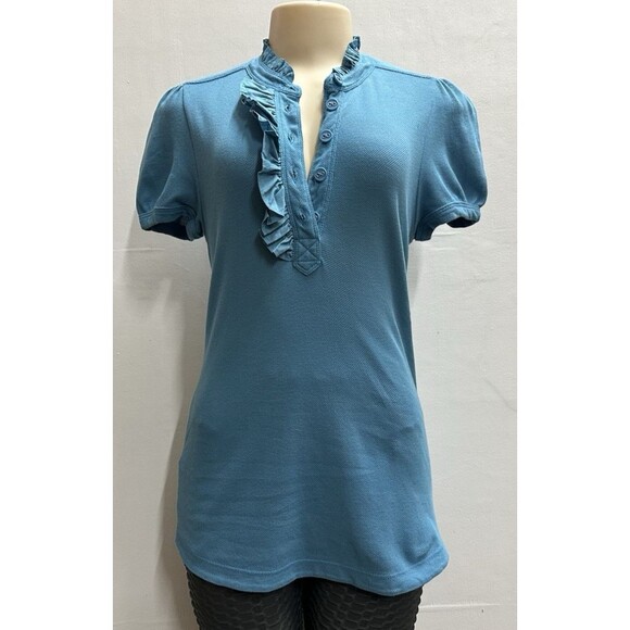 Marc Jacobs women size small Y2K puff short sleeve blue polo top cotton blouse - Picture 2 of 11